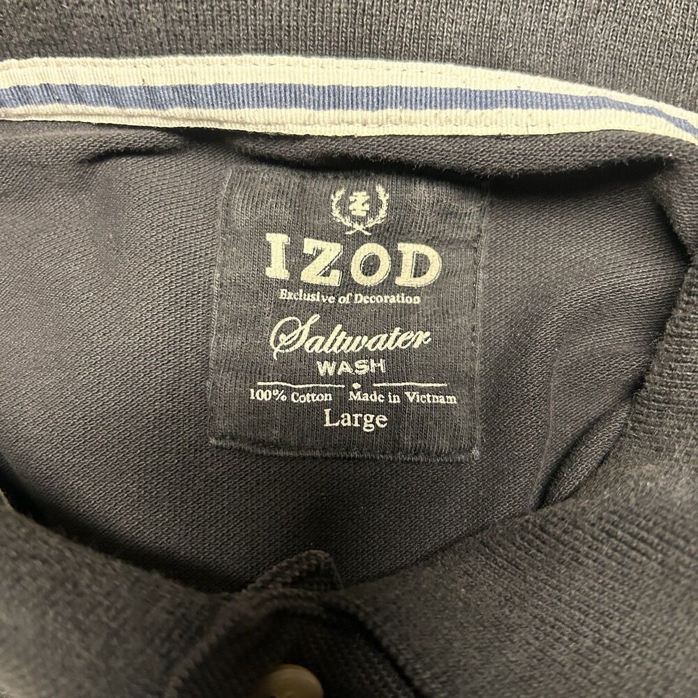 IZOD Saltwater Wash Polo Shirt Mens Large Black 100% Cotton Pocket - Picture 7 of 7